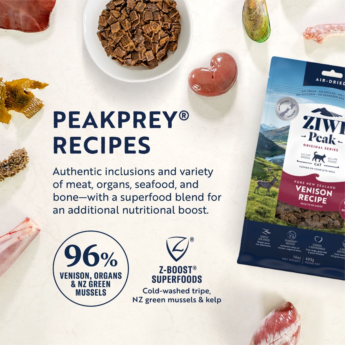 ZIWI Peak Air-Dried Venison Recipe Dry Cat Food 400g - 400G