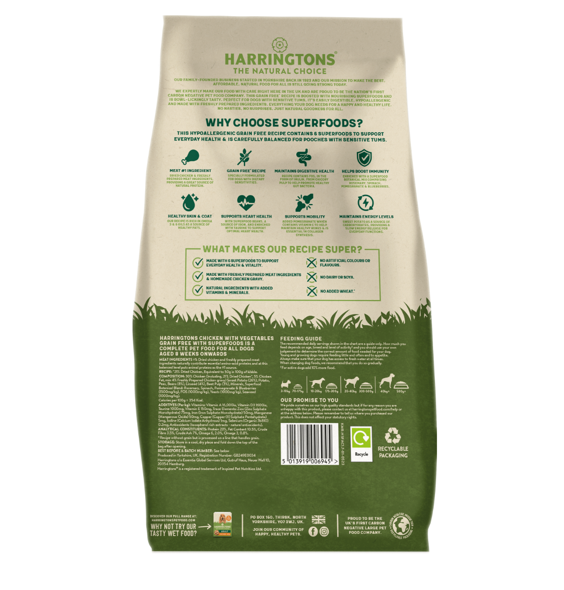 Harringtons Superfoods Chicken with Vegetables Adult Dry Dog Food - 1.7kg