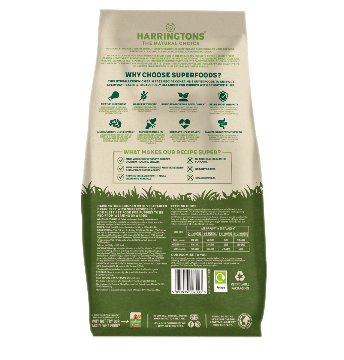 Harringtons Superfoods Chicken with Vegetables Puppy Dry Dog Food - 10kg