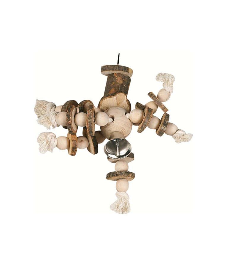 Flamingo Wood with Bell Cage Hanger Bird Toy  -