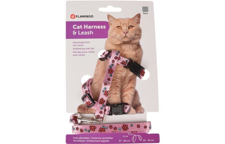 Flamingo Ziggi Flower Cat Harness & Leash 20-35cm 10mm -