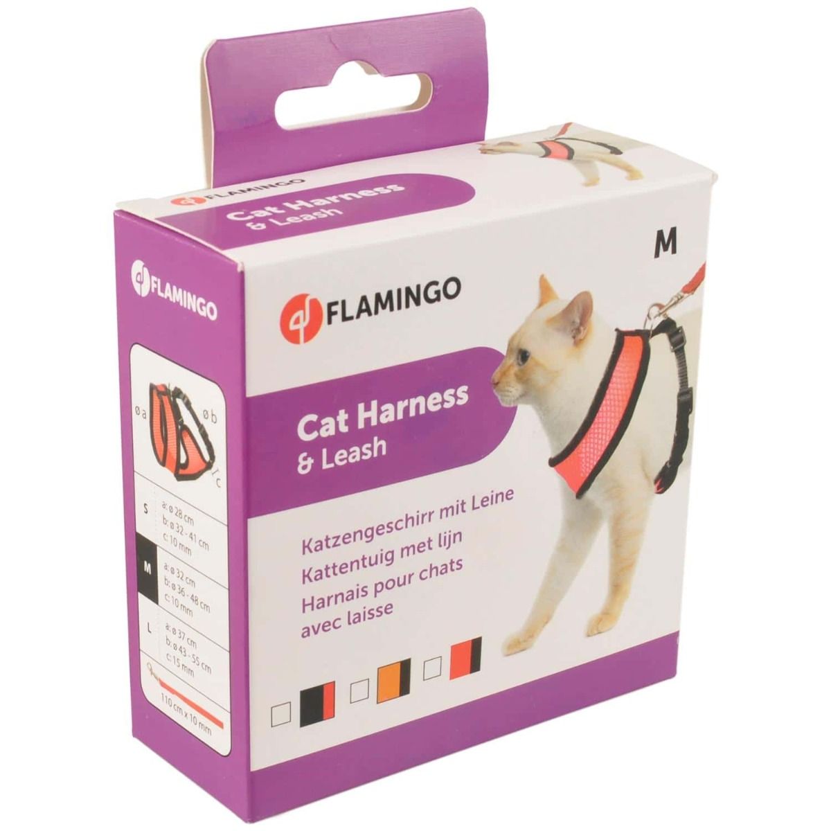 Flamingo Harms Cat Harness & Leash Orange & Black - ORANGE Medium