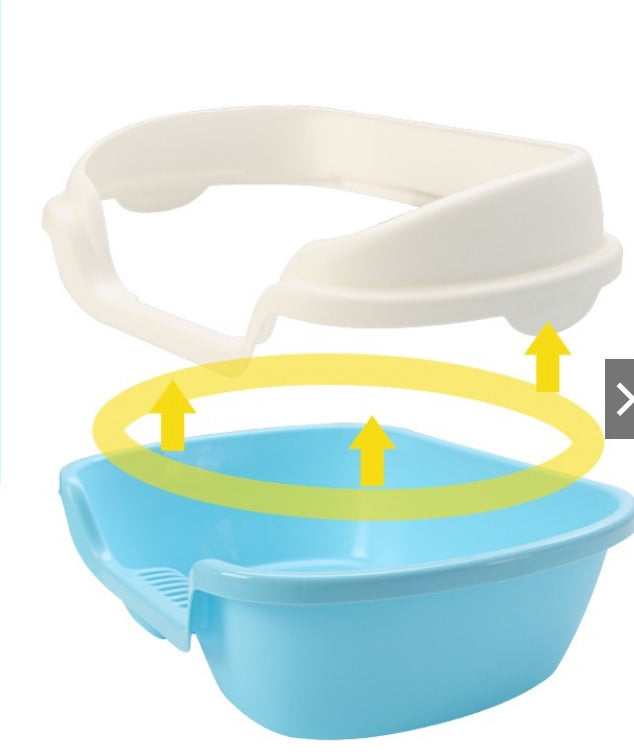 Cat Litter Box Full Semi-enclosed Anti Spill Cat Toilet Large Small Cat Poop Basin - light-blue