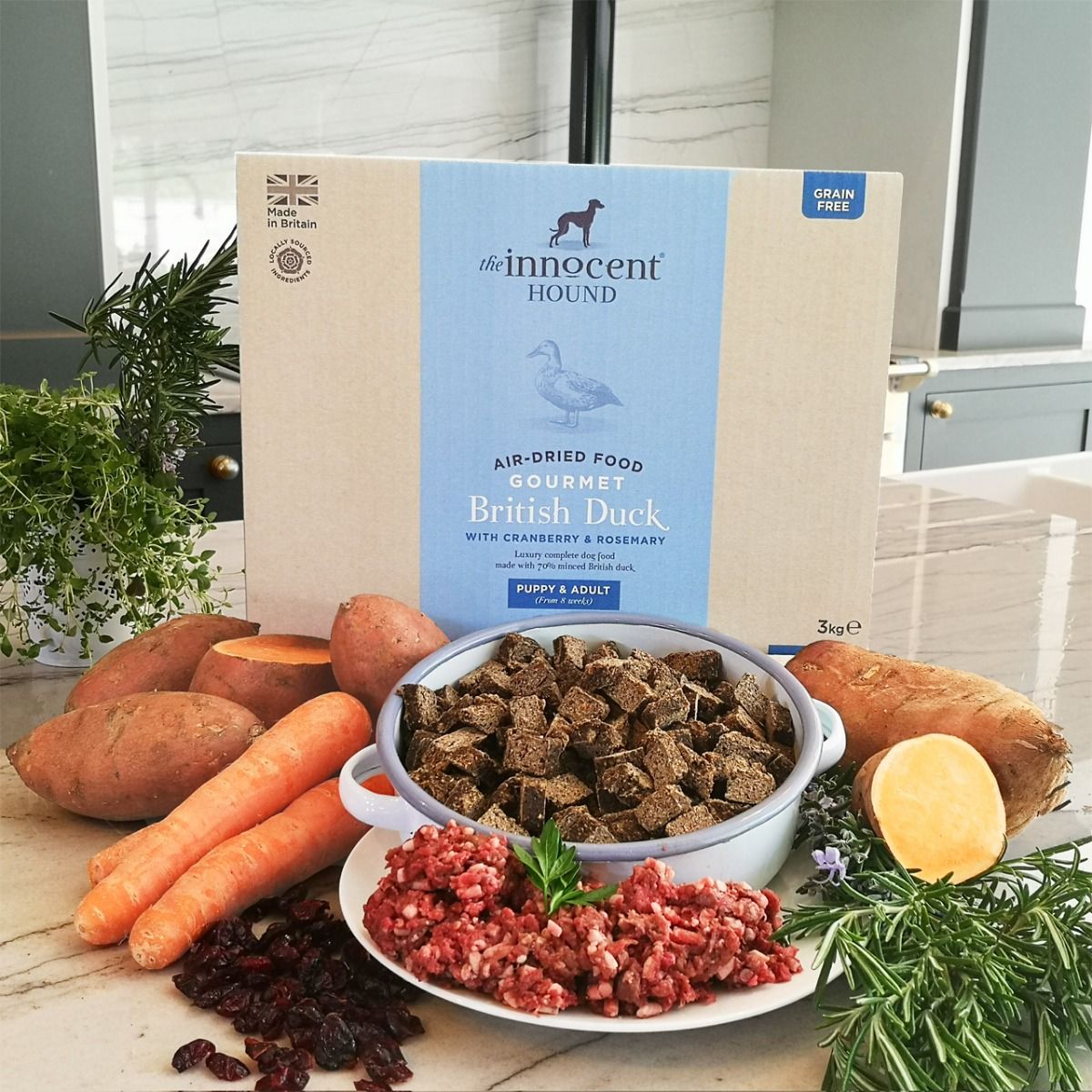 The Innocent Hound Air-Dried Gourmet British Duck with Cranberry & Rosemary Puppy&Adult Dry Dog Food - 3kg