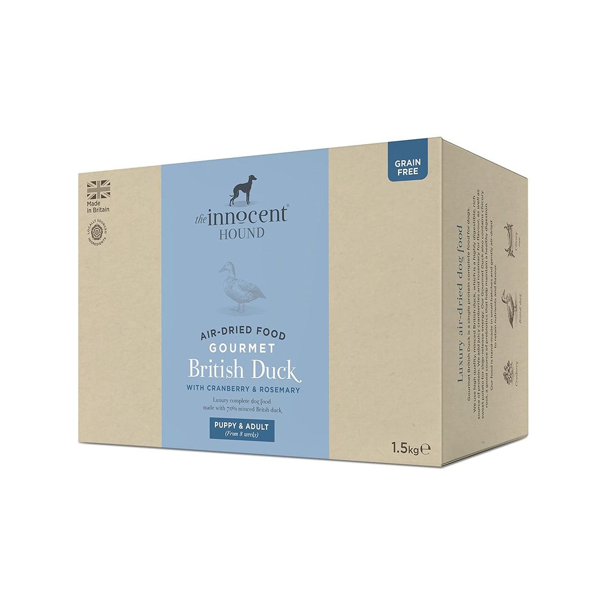 The Innocent Hound Air-Dried Gourmet British Duck with Cranberry & Rosemary Puppy&Adult Dry Dog Food - 1.5kg