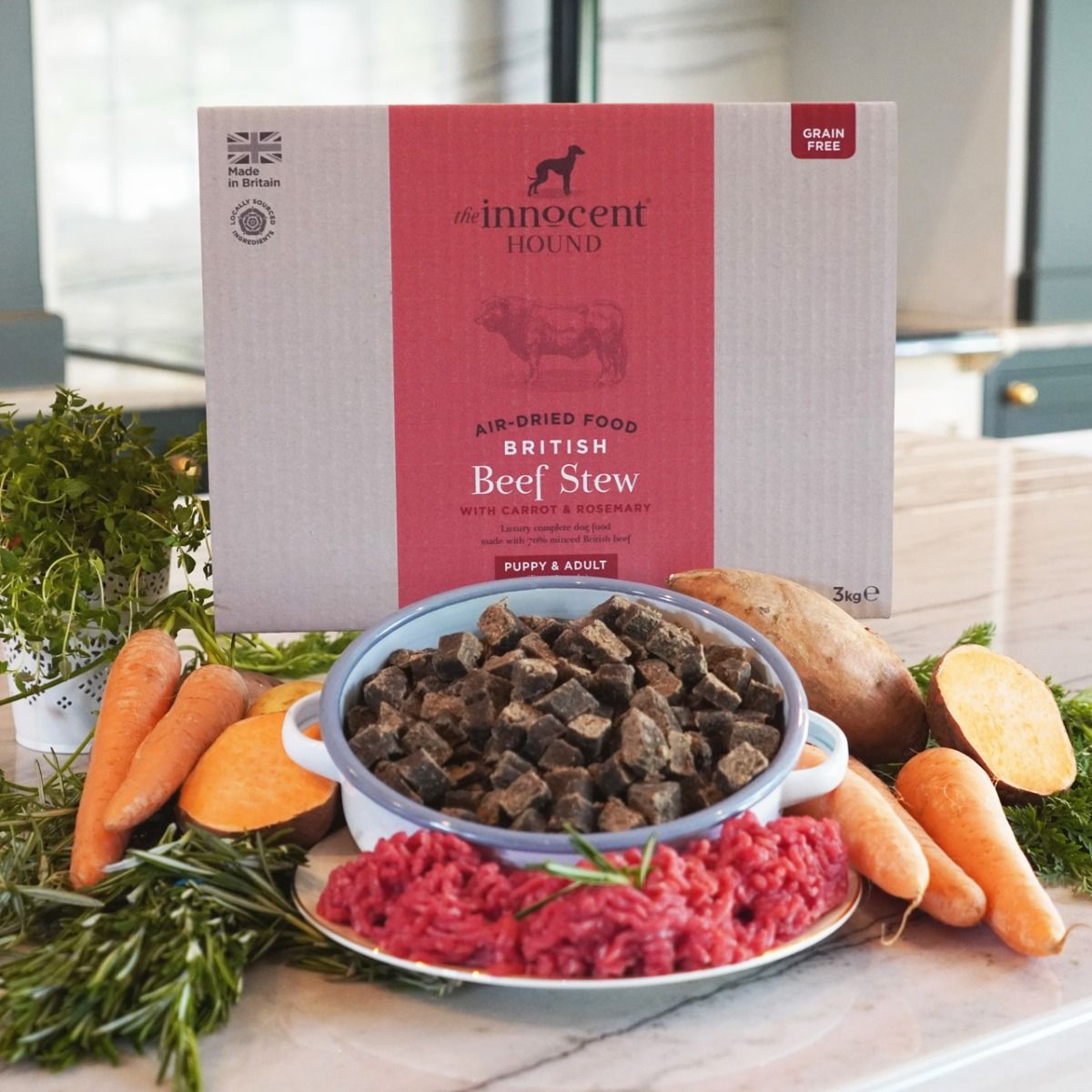 The Innocent Hound Air-Dried British Beef Stew with Carrot & Rosemary Puppy & Adult Dry Dog Food - 3kg