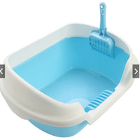 Thumbnail for Cat Litter Box Full Semi-enclosed Anti Spill Cat Toilet Large Small Cat Poop Basin - light-blue