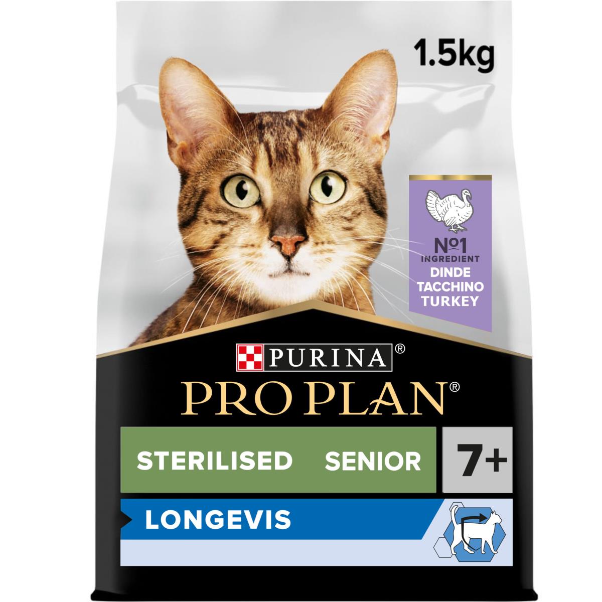 PRO PLAN STERILISED SENIOR 7+ LONGEVIS DRY CAT FOOD WITH TURKEY, 1.5 KG