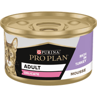 PRO PLAN ADULT DELICATE DIGESTION, WET CAT FOOD, MOUSSE RICH IN TURKEY, 24 X 85G