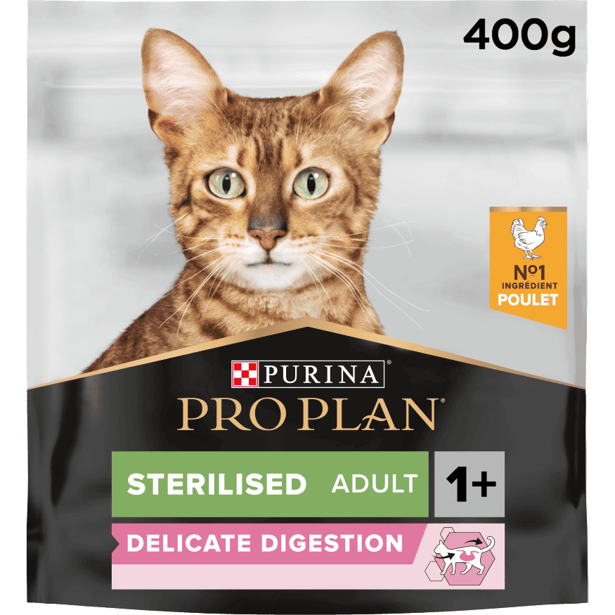 PRO PLAN STERILISED ADULT DELICATE DIGESTION DRY CAT FOOD WITH CHICKEN, 400 G