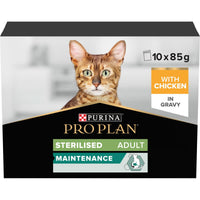 PRO PLAN STERILISED ADULT WET CAT FOOD, CHICKEN IN GRAVY, MULTIPACK, 10 X 85G