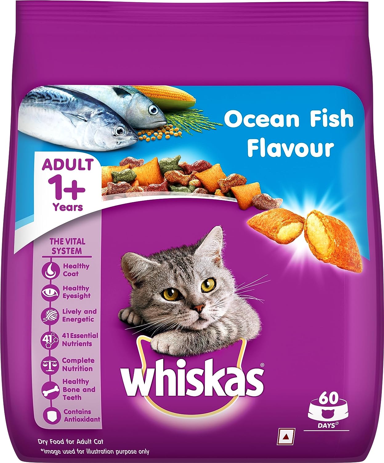 Whiskas Ocean Fish, Dry Food Adult, 1+ Years, 480G