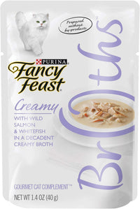 Thumbnail for Purina Fancy Feast Lickable Creamy Broths Cat Wet Food Complement Wild Salmon and Whitefish 40g