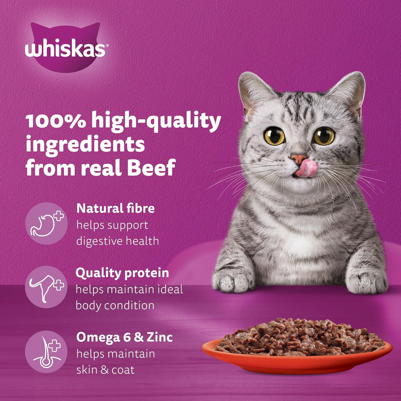 Whiskas Beef Liver in Gravy Wet Cat Food (Pack of 4 x 80g)