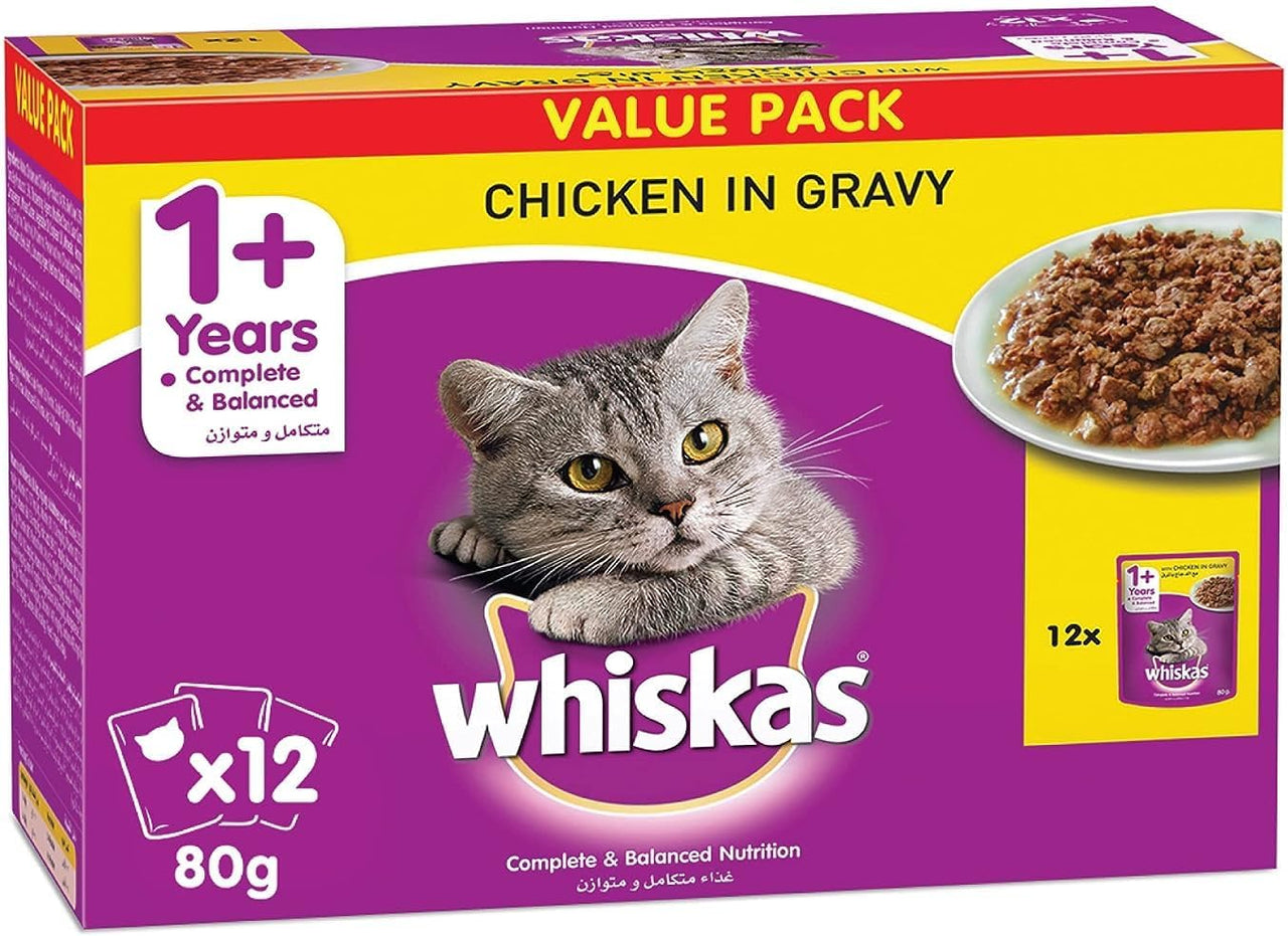 Whiskas Chicken Gravy wet food 80g (Pack of 12 x 80g)