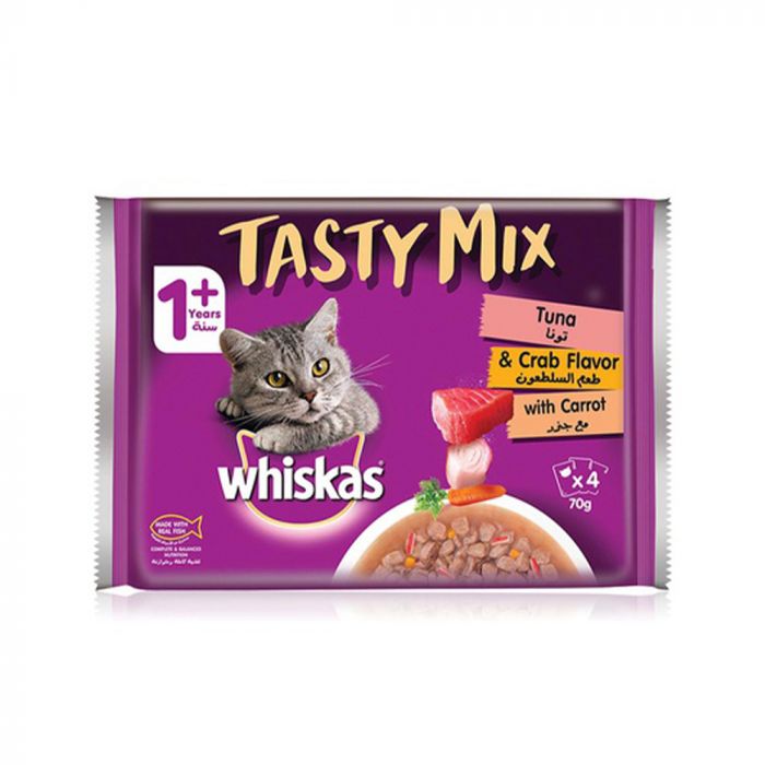 Whiskas Tasty Mix, Tuna & Crab Collection in Gravy (4 x 70g)