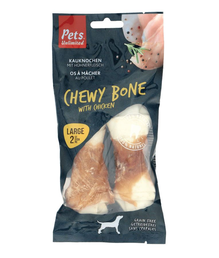 Pets Unlimited Chewy Bone with Chicken Large Dog Treats 2pcs -
