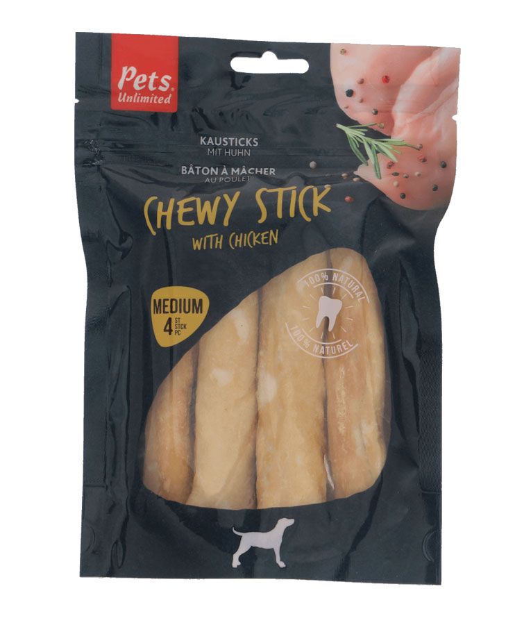 Pets Unlimited Chewy Stick with Chicken Medium Dog Treats 4pcs  -