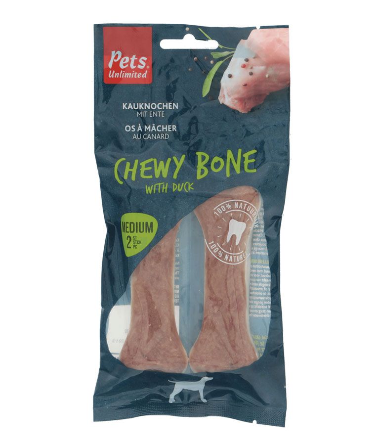 Pets Unlimited Chewy Bone with Duck Medium Dog Treats 2pcs  -