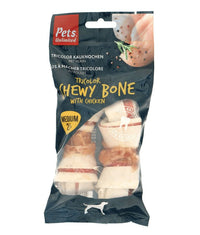 Thumbnail for Pets Unlimited Tricolor Chewy Bone with Chicken Medium Dog Treats 2pcs  -