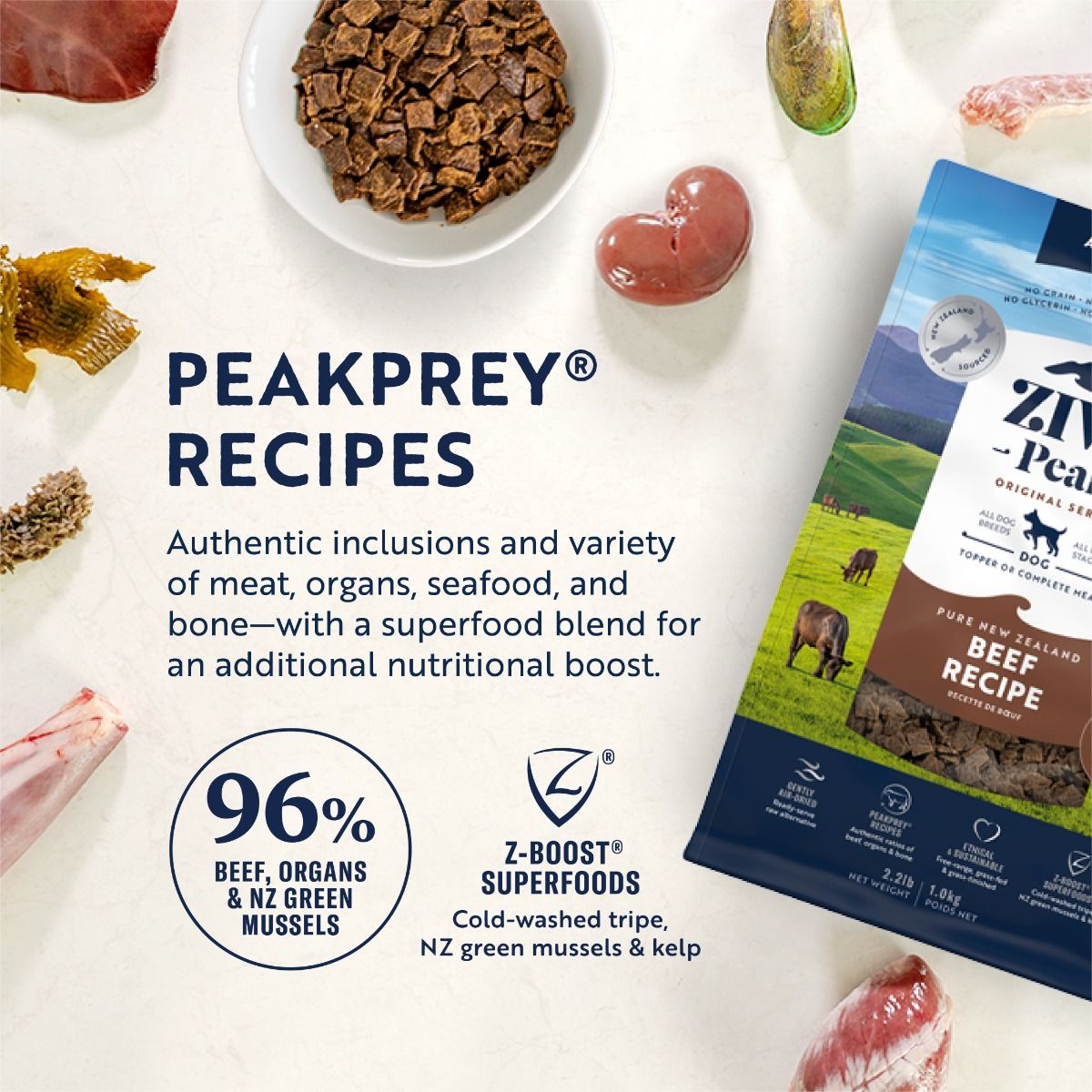 ZIWI Peak Air-Dried Beef Recipe Dry Dog Food - 1kg