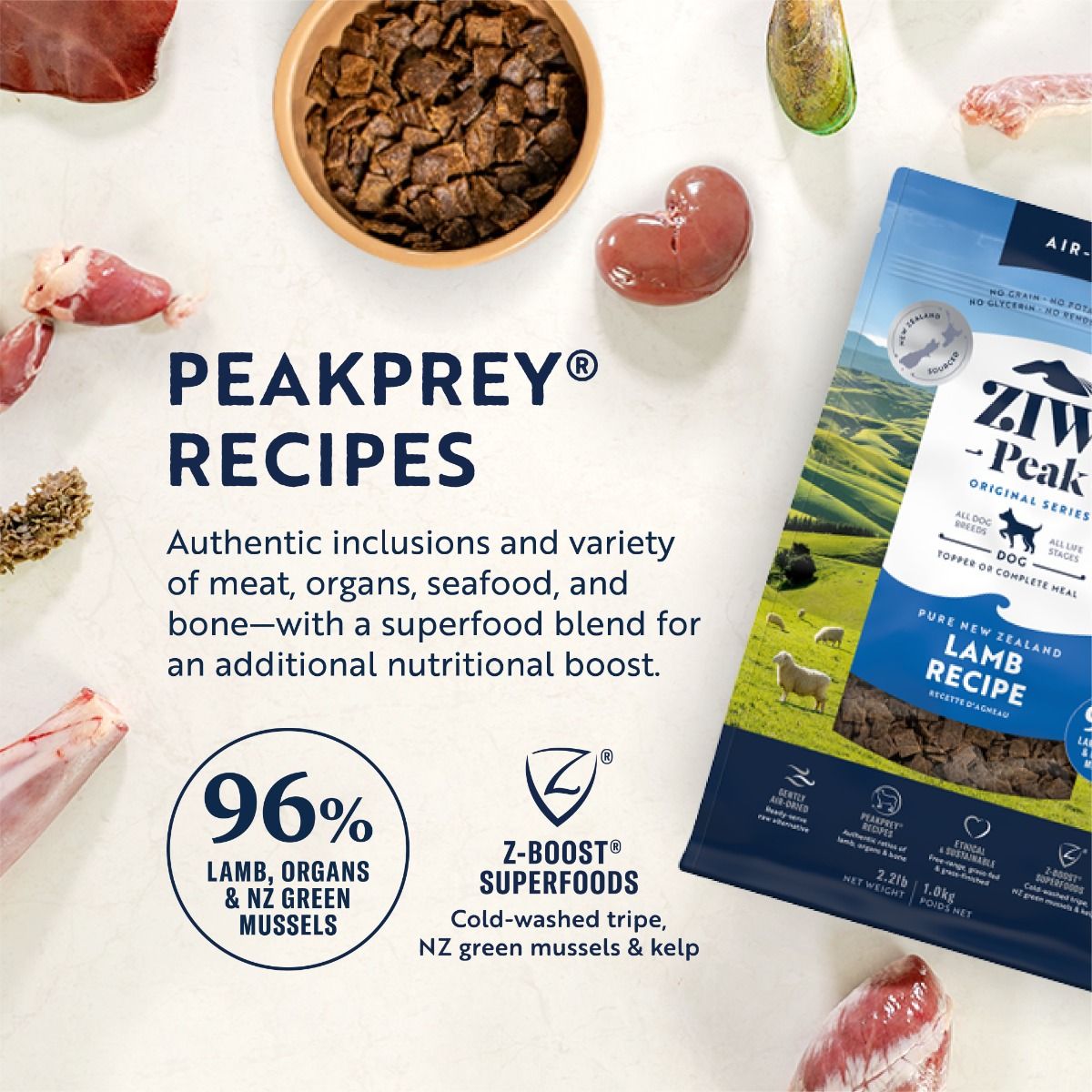 ZIWI Peak Air-Dried Lamb Recipe Dry Dog Food - 1KG