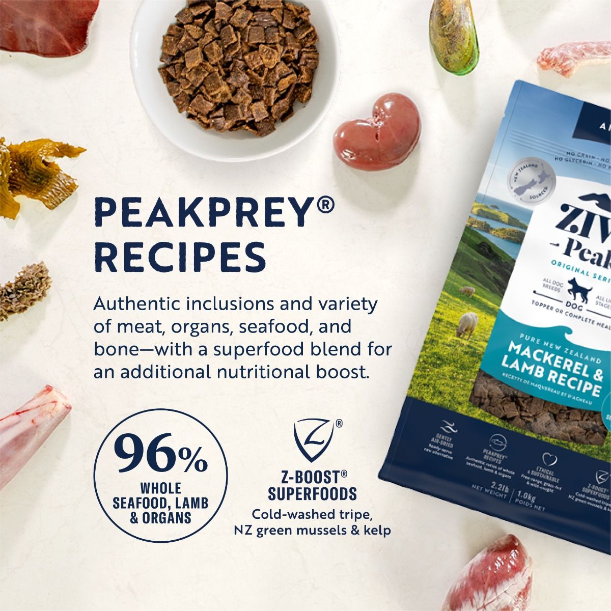 ZIWI Peak Air-Dried Mackerel & Lamb Recipe Dry Dog Food - 2.5KG