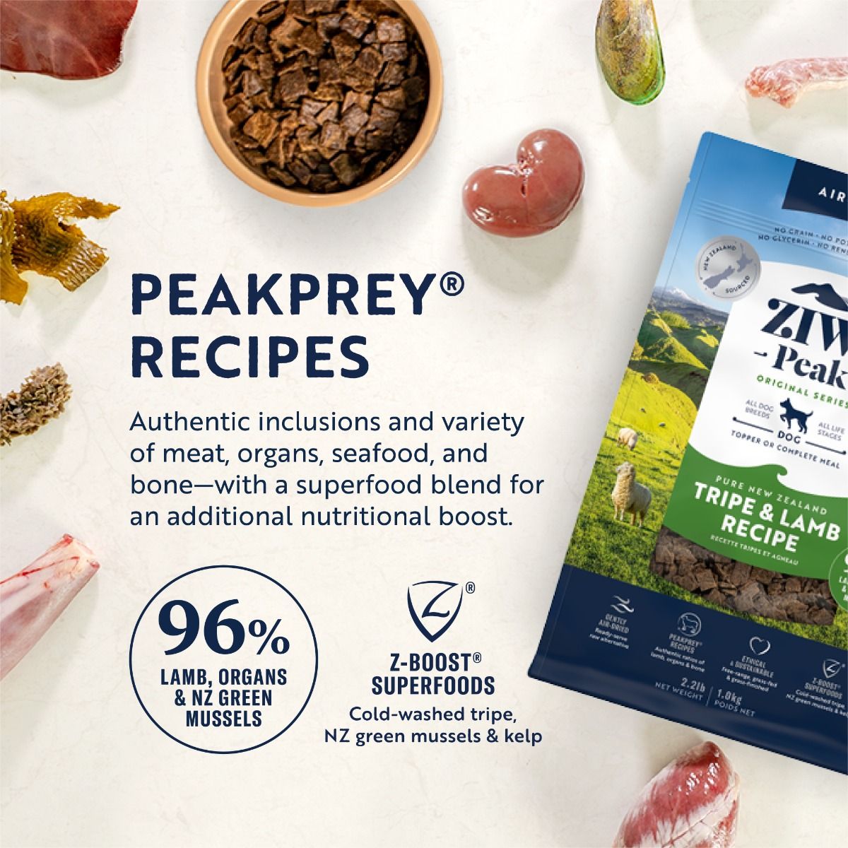 ZIWI Peak Air-Dried Tripe & Lamb Recipe Dry Dog Food - 2.5KG