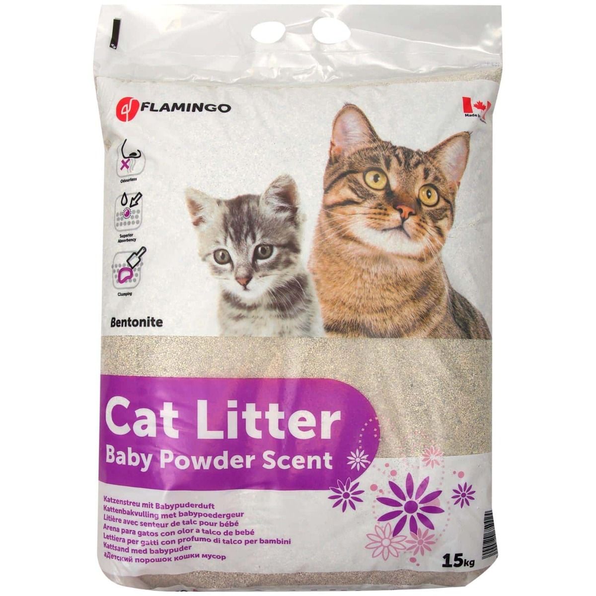 Flamingo Bentonite Baby Powder Scent Clumping Cat Litter - 15KG