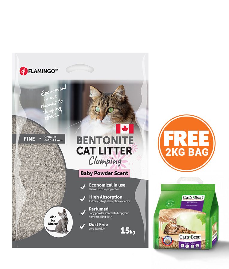 Flamingo Bentonite Baby Powder Scent Clumping Cat Litter - 15KG