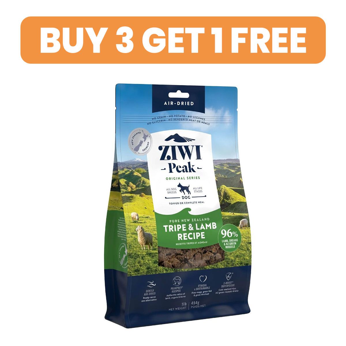 ZIWI Peak Air-Dried Tripe & Lamb Recipe Dry Dog Food - 454g