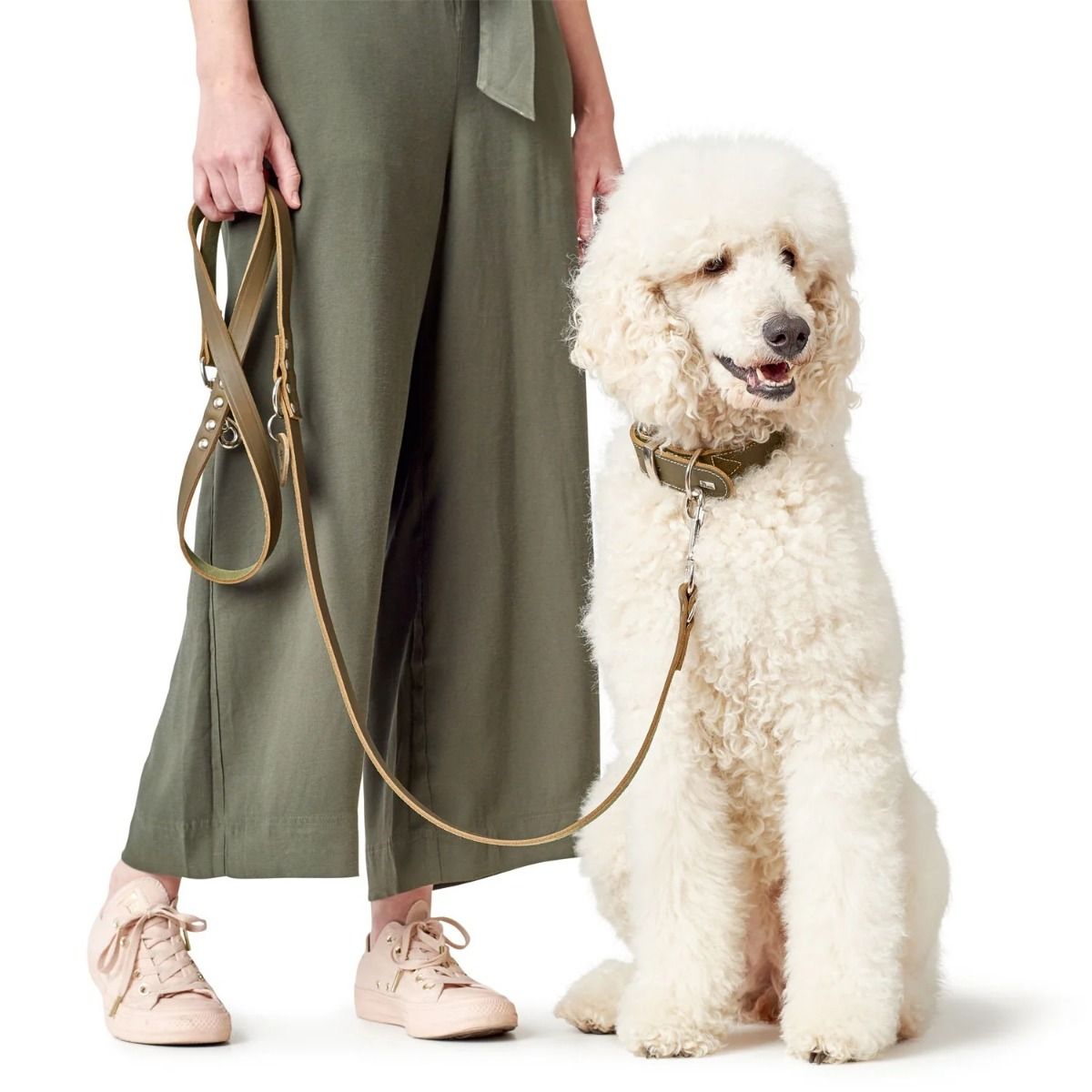 Hunter Cow Leather Training Dog Leash - Olive Green 20/100