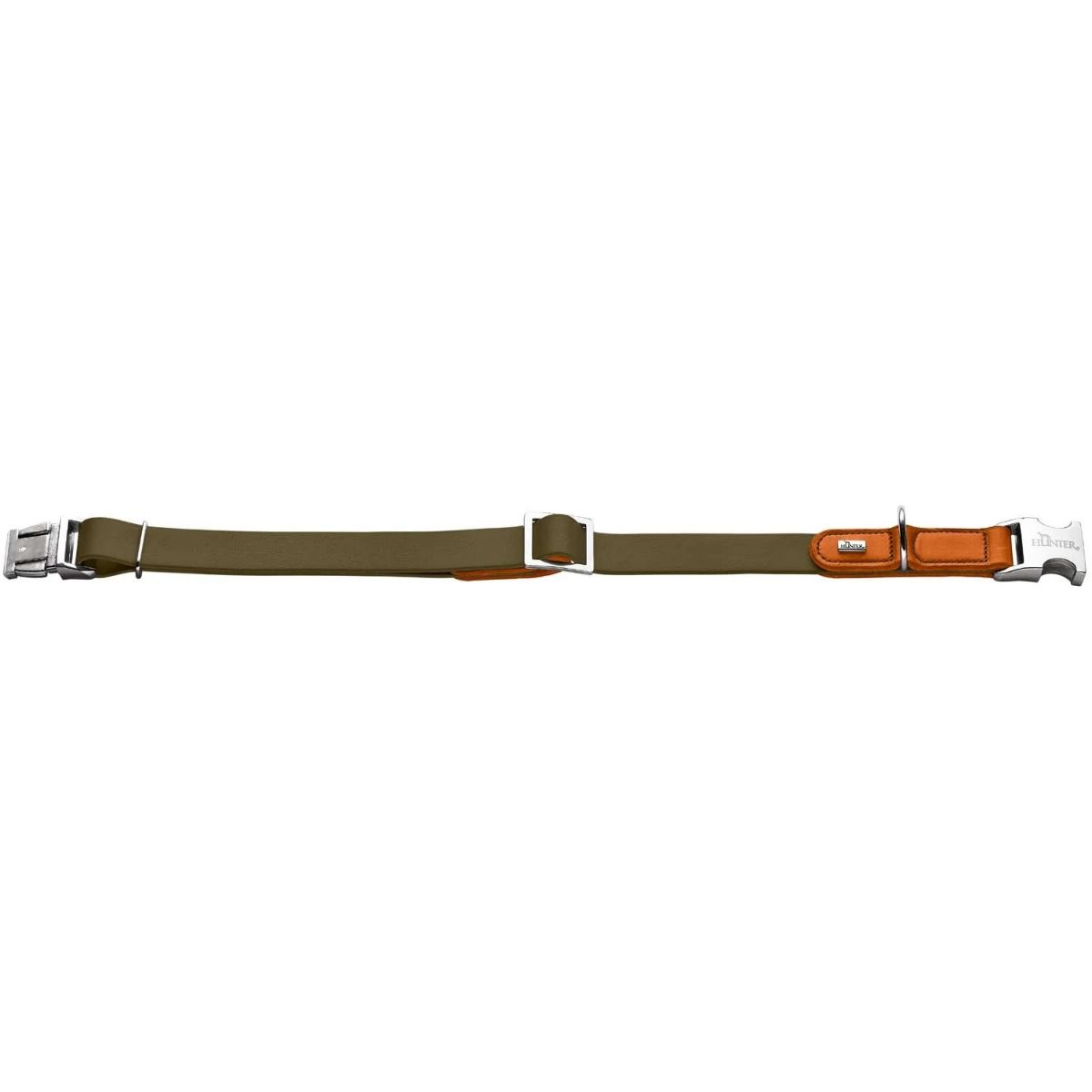 Hunter Wolmar Alu-Strong BioThane x Leather Dog Collar - Khaki-Orange Medium