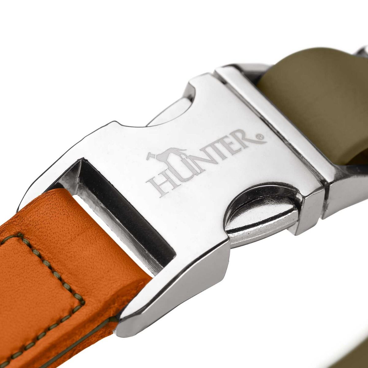 Hunter Wolmar Alu-Strong BioThane x Leather Dog Collar - Khaki-Orange Large
