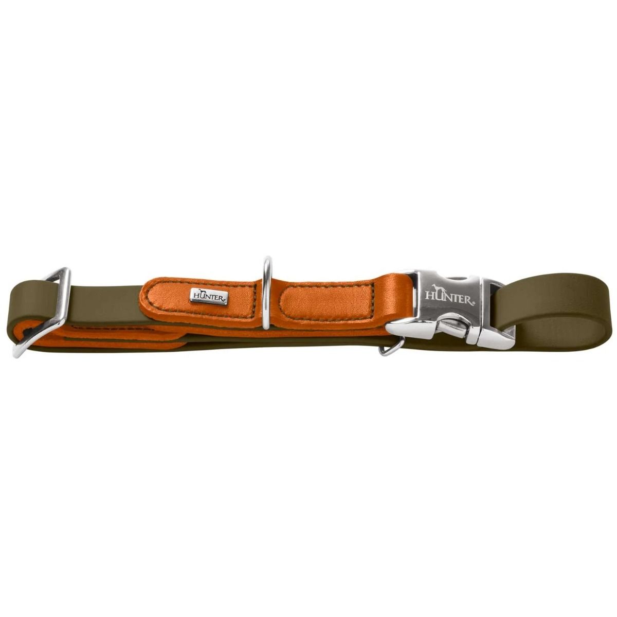 Hunter Wolmar Alu-Strong BioThane x Leather Dog Collar - Khaki-Orange Large