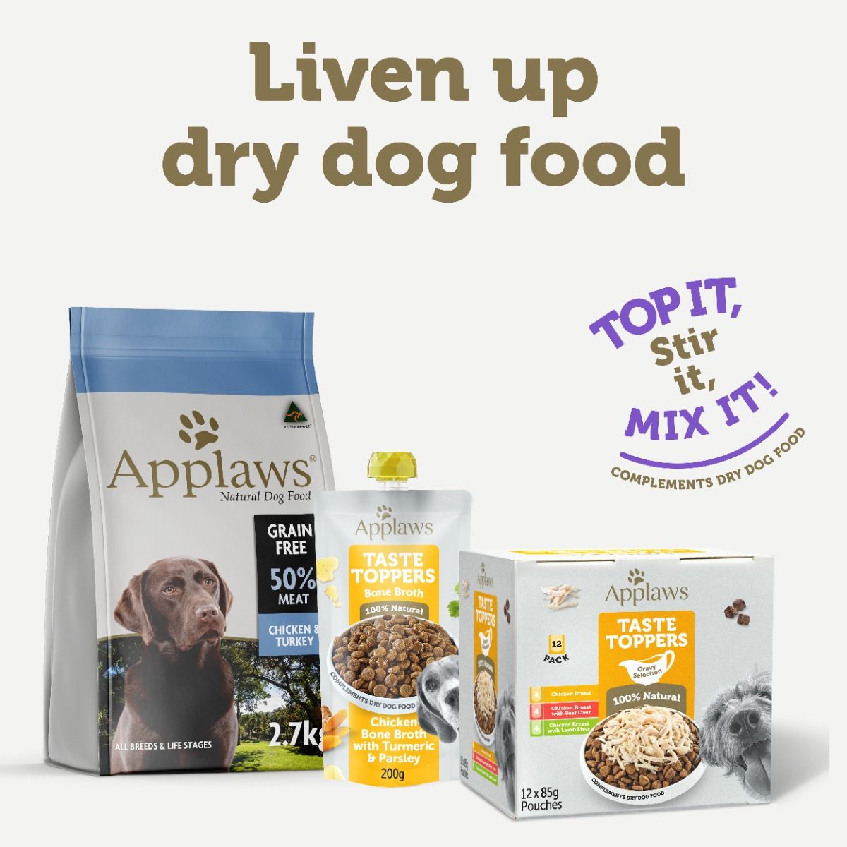 Applaws Taste Toppers Chicken Bone Broth with Turmeric & Parsley Wet Dog Food Pouch 200g - 200ml