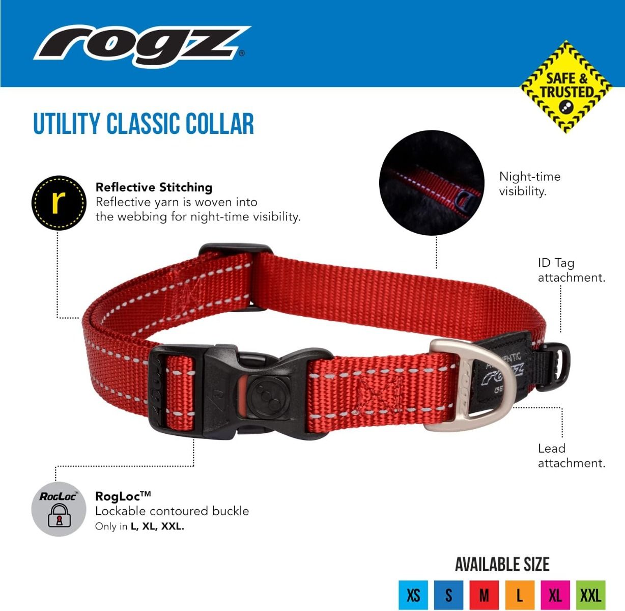 Rogz Utility Reflective Stitching Dog Collar - CHOCOLATE X-Large