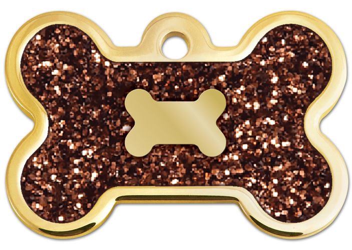 ID Tag Bone Epoxy Gold & Glitter  - Large