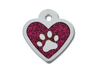 Thumbnail for ID Tag Heart Epoxy Pink Glitter Paw  - Small