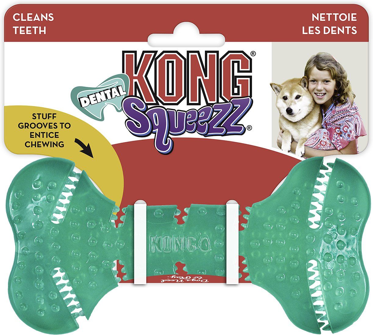 Kong Squeezz Dental Bone Dog Toy - Medium