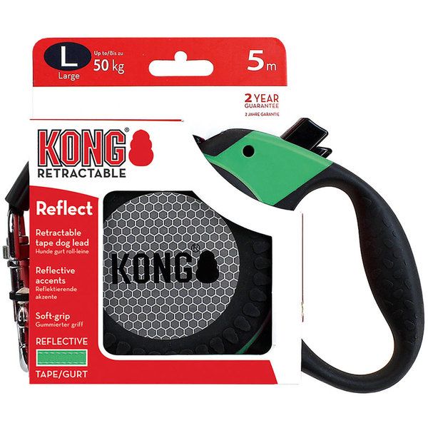 Kong Retractable Reflect Dog Leash - GREEN LARGE