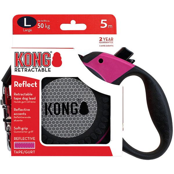 Kong Retractable Reflect Dog Leash - PINK LARGE