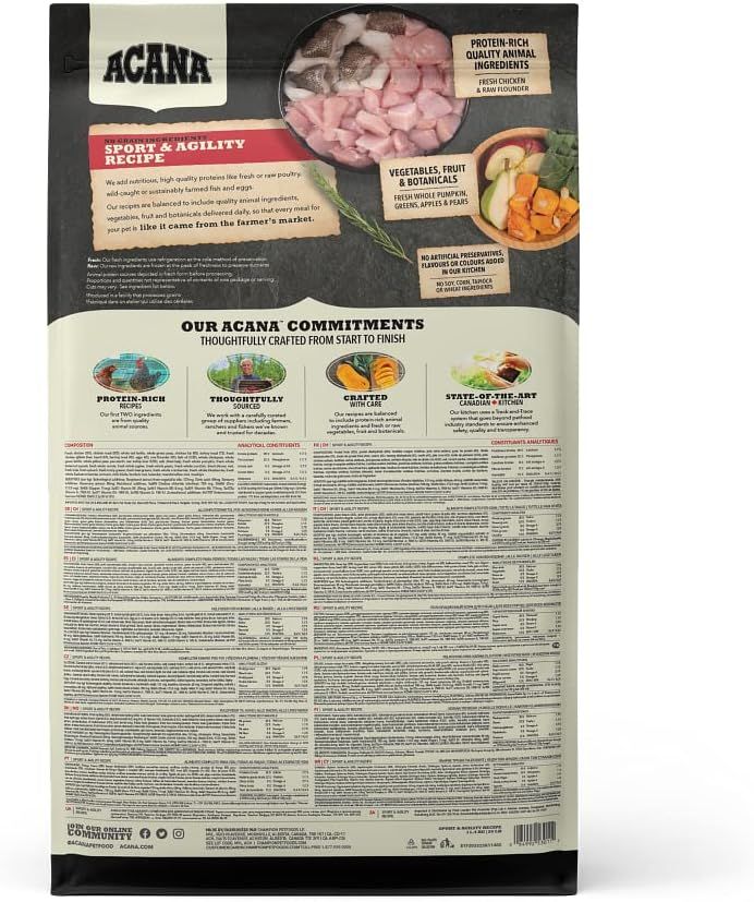 Acana Sport & Agility Recipe Adult Dry Dog Food - 17KG