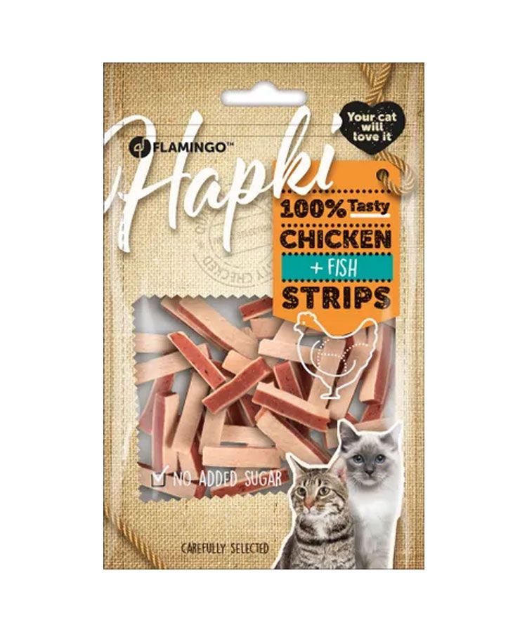 Flamingo Hapki Chicken & Fish Strips Cat Treats 85g - 85G