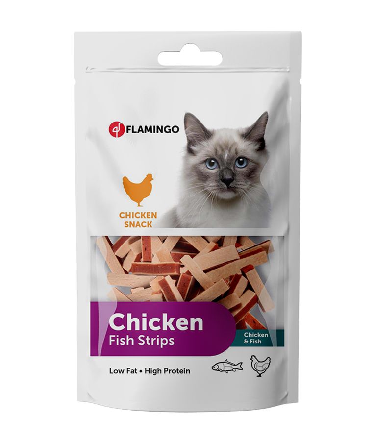 Flamingo Hapki Chicken & Fish Strips Cat Treats 85g - 85G