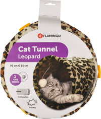 Thumbnail for Flamingo Leopard Tunnel with Ball Brown Cat Toy 90x25cm -
