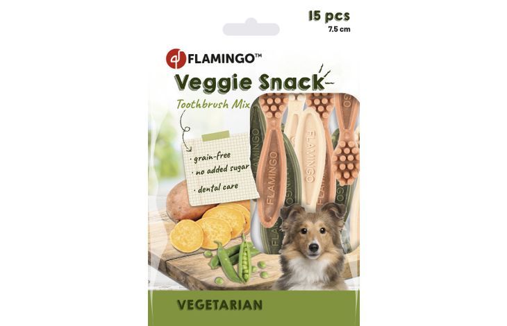 Flamingo Veggie Snack Toothbrush Mix Adult Dog Treats - 7.5cm (15pcs)