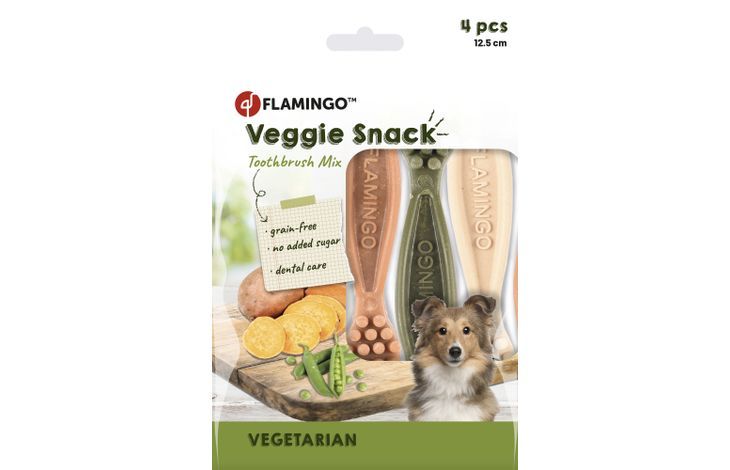 Flamingo Veggie Snack Toothbrush Mix Adult Dog Treats - 12.5cm (4pcs)