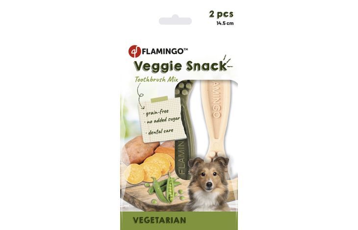 Flamingo Veggie Snack Toothbrush Mix Adult Dog Treats - 14.5cm (2pcs)