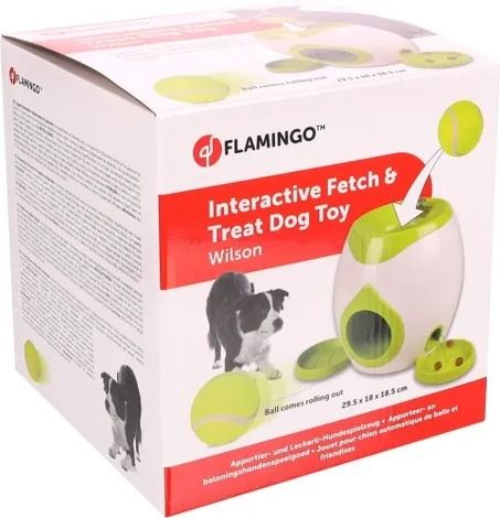 Flamingo Wilson Interactive Fetch & Treat  + Tennis Ball 18cm Dog Toy -